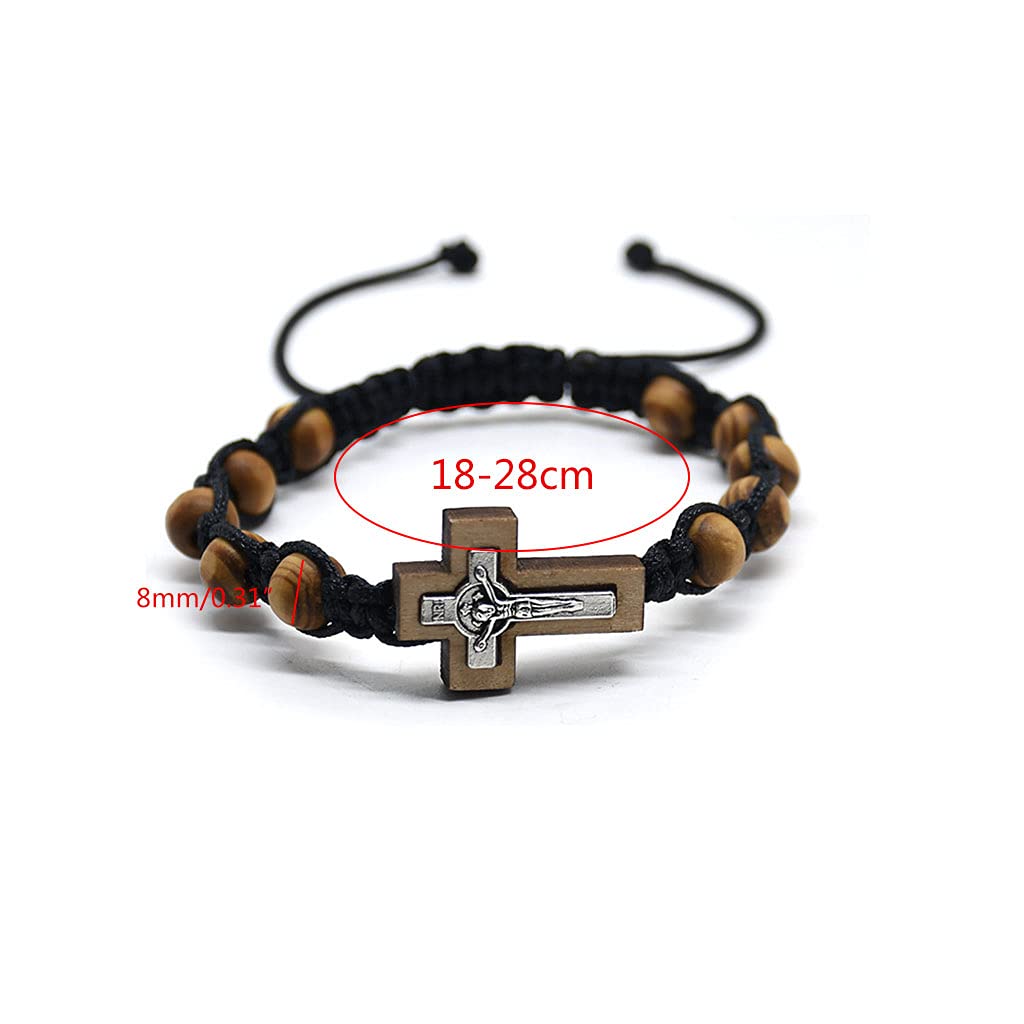 WE-HYTRE Saint Benedic Armband Hanfkiefer Holz Rosenkranz Armband mit Kreuz verstellbare Kordel Glücksbringer Knoten Gewebter Schmuck Saint Benedict Armband Silber 925 Rot Sterling Silber Gold