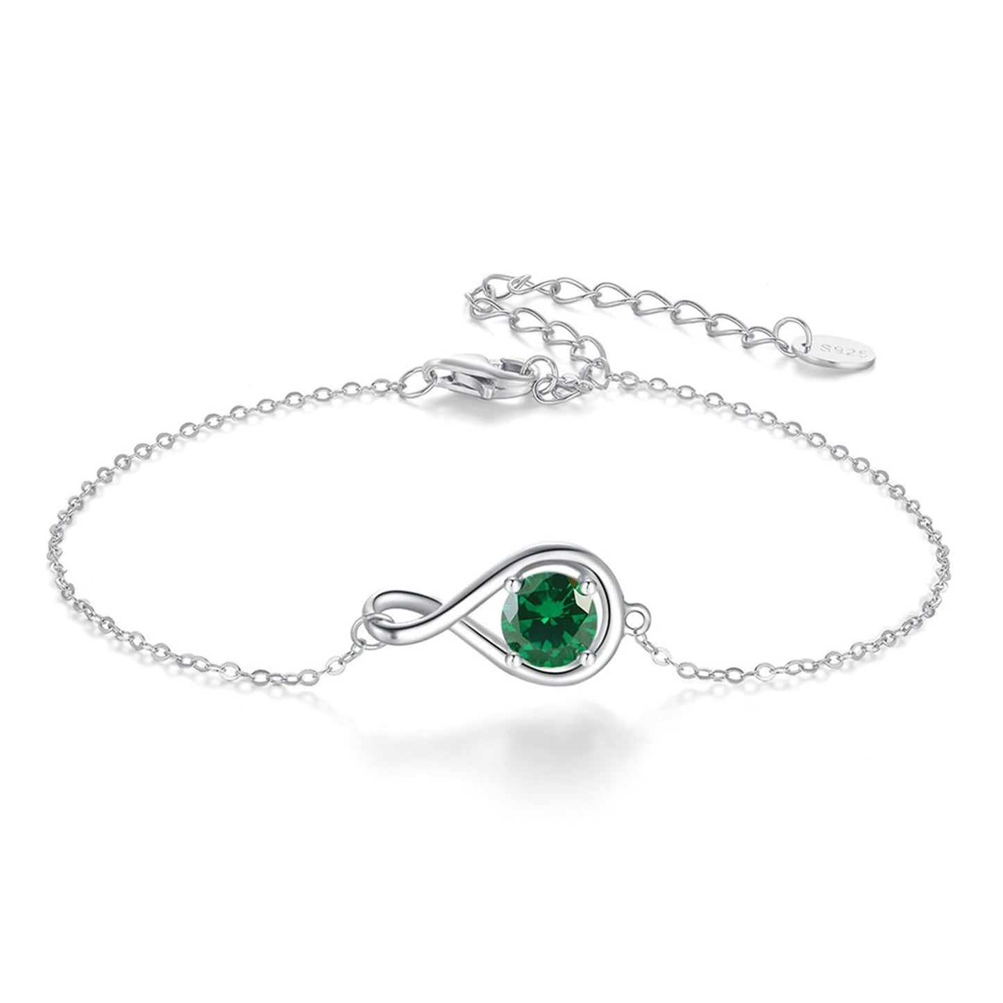 Lieson Armbänder Silber Damen 925, Gliederarmband Geburtsstein Mai Unendlichkeit mit Grün Zirkonia Silber Verstellbar 16.5CM, Geburtstagsgeschenk für Mama Ehefrau Freundin