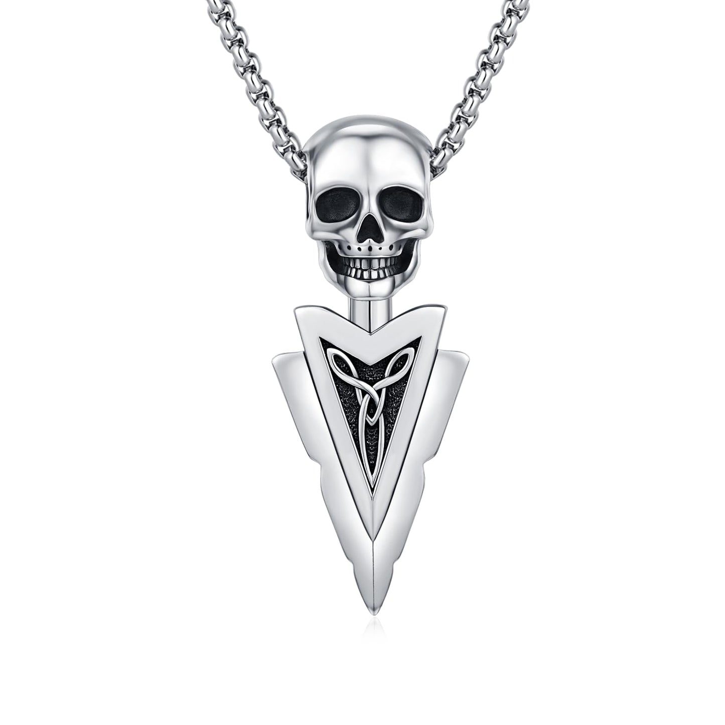 ZIPPICE Totenkopf Kette 925 Sterling Silber Totenkopf Pfeilspitze Halskette für Herren Halloween Totenkopf Anhänger Schädel Anhänger Goth Schmuck Schmuck Geschenke für Ehemann Herren Bruder