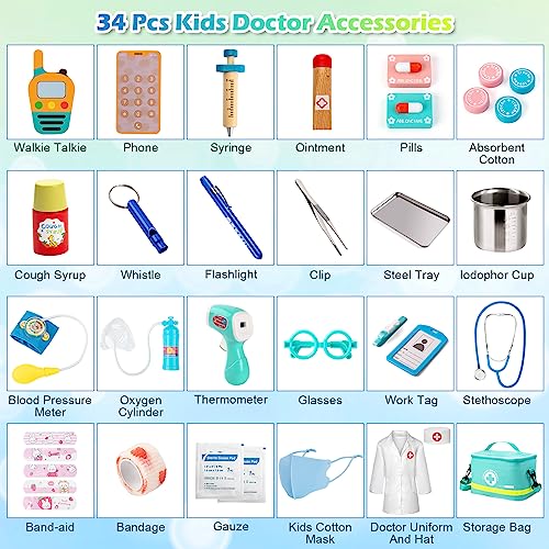 Sundaymot Doctor Kit for Kids, 34 Pcs Pretend Playset for Toddlers, Doctor kit for Toddlers 3-5, with Medical Bag, Stethoscope and Other Accessories, for Boys and Girls Fun Role Playing Game