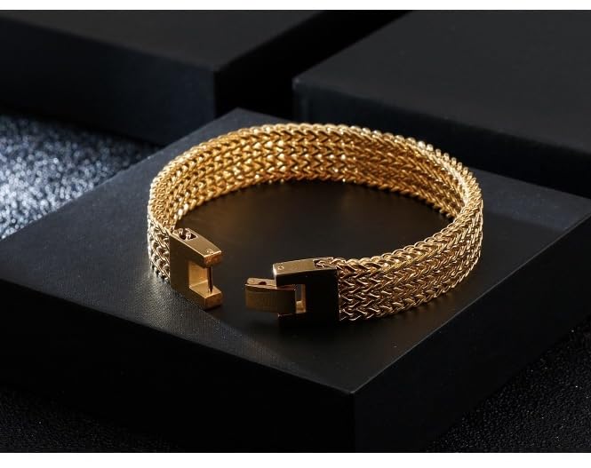 LIJOBEI 14K gold solid mesh bracelet, men's fashionable tennis bracelet, high-end accessories, men's gifts, Christmas gifts (Yellow Gold, 14K), 8.3