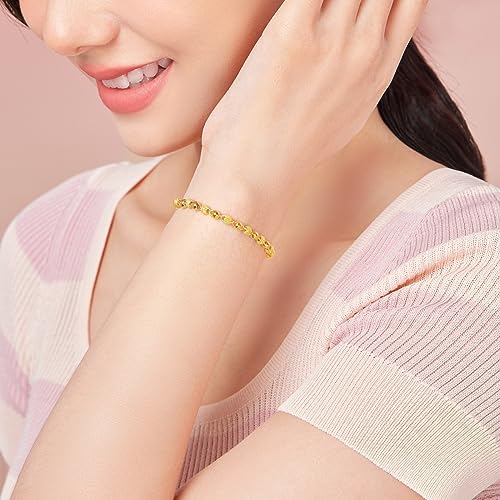 ZHOU LIU FU 999 24K Gold Armbänder für Damen, Gold einfacher Schmuck Gold perlen-Gold ketten armband für Männer n Paare Liebhaber Geschenke