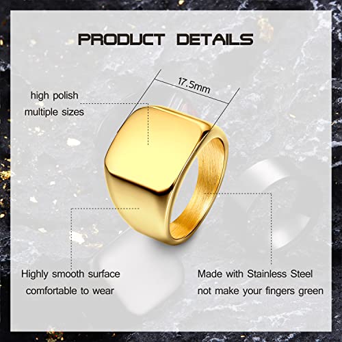 Dochais Mens Rings Set: 3pcs Stainless Steel Biker Rings, Signet Ring, Agate Ring - Size 7-13, Gold, Vintage