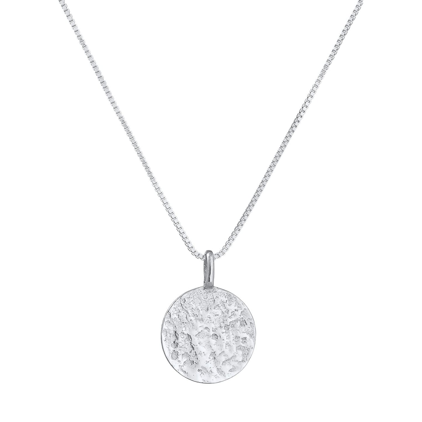 Kuzzoi Herren Silber Halskette mit Coin Anhänger Rund (15 mm), Halskette für den Mann in 925 Sterling Silber, Kette mit strukturierten Plättchen, Herrenkette mit runden Anhänger handgearbeitet