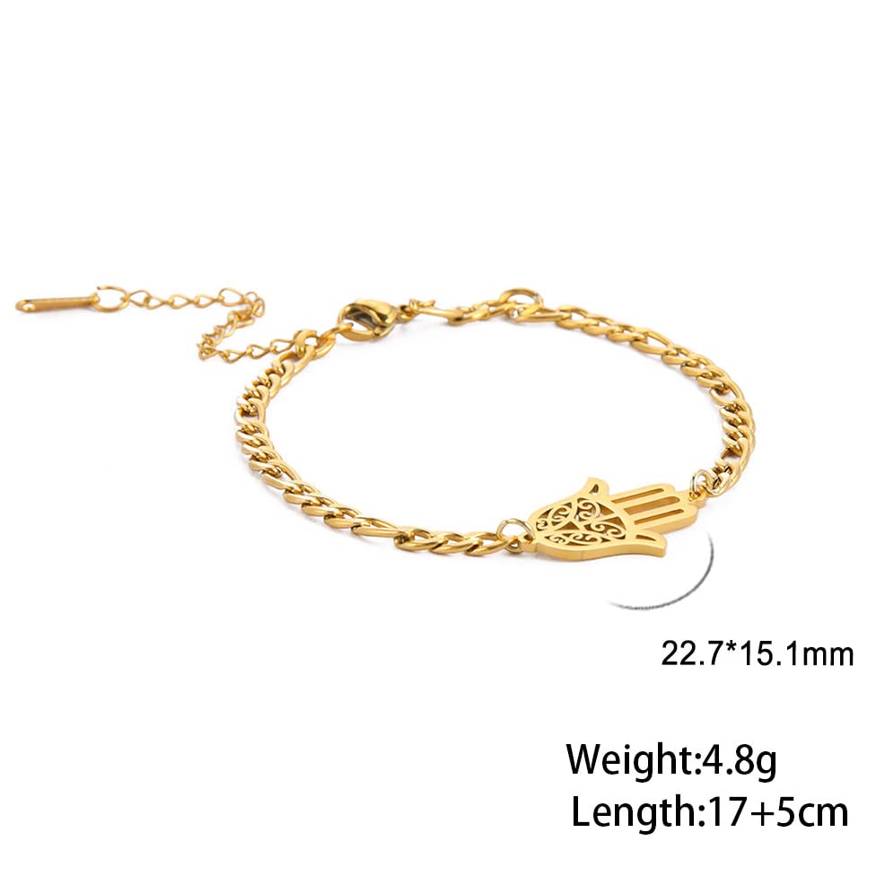 EUEAVAN Hamsa Hand der Fatima Armband Amulett Knöchelkette Fußkettchen Verstellbarer Anhänger Armreif Charme Armband Edelstahl Schmuck Geschenk Frauen Mädchen (Gold)