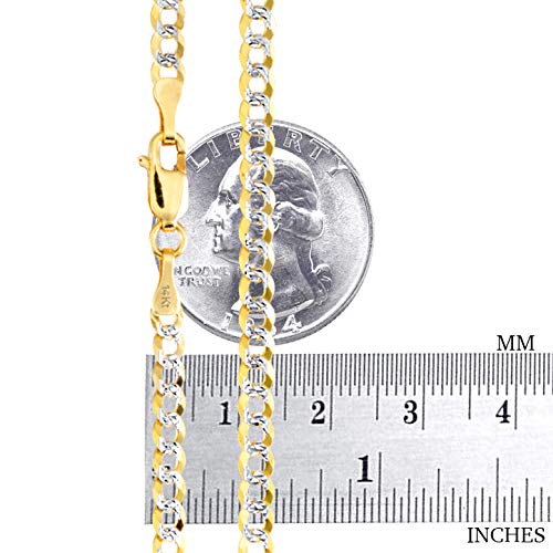 Nuragold 14k Yellow Gold Solid 4mm Cuban Chain Curb Link Diamond Cut Pave Two Tone Pendant Necklace, Mens Womens Jewelry 16" 18" 20" 22" 24" 26" 28" 30"