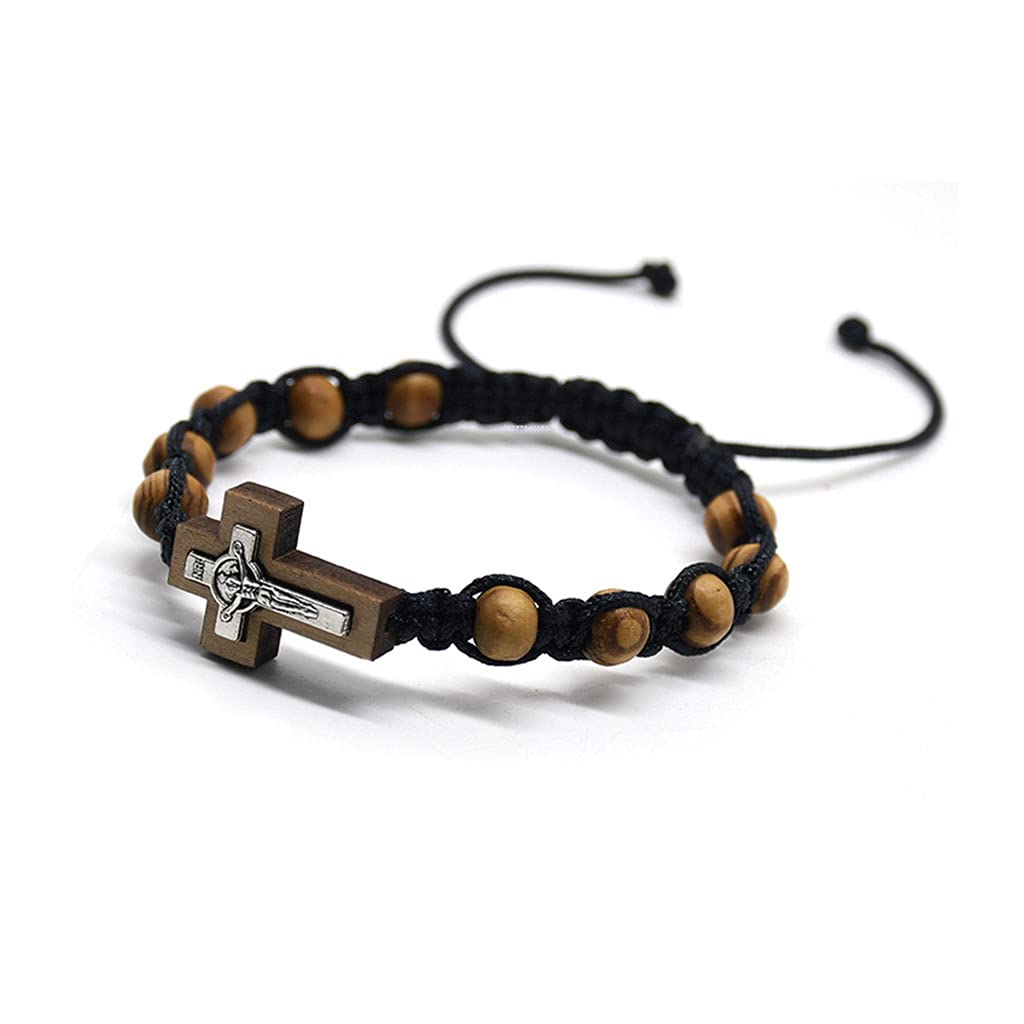 WE-HYTRE Saint Benedic Armband Hanfkiefer Holz Rosenkranz Armband mit Kreuz verstellbare Kordel Glücksbringer Knoten Gewebter Schmuck Saint Benedict Armband Silber 925 Rot Sterling Silber Gold