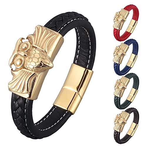 Herren-Lederarmband, Bracelet Men Chain Gold Man Bracelet Eule Lederarmband Herren Schmuck Romantische Geschenke für Männer