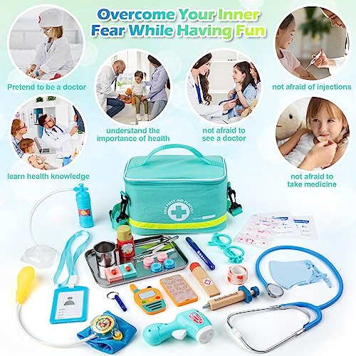 Sundaymot Doctor Kit for Kids, 34 Pcs Pretend Playset for Toddlers, Doctor kit for Toddlers 3-5, with Medical Bag, Stethoscope and Other Accessories, for Boys and Girls Fun Role Playing Game