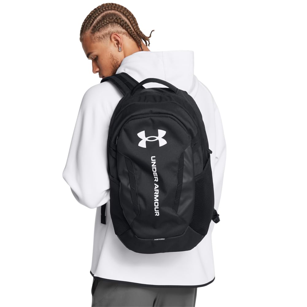 Under Armour Unisex-Adult Hustle 6.0 Backpack, (002) Black/Black/White, One Size Fits Most