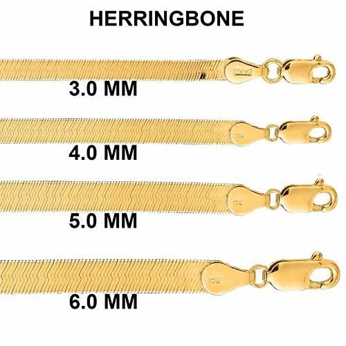 14K SOLID Yellow Gold 3mm or 4mm or 5mm or 6mm Shiny Imperial Herringbone Chain Necklace or Bracelet for Pendants and Charms with Lobster-Claw Clasp for Women Men(7", 8", 16", 18", 20" or 24 inch)