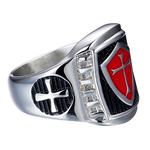 GRHOSE Huitao Men's Stainless Steel ring Knight Ring Templar Ring biker Crusader Cross masonic Red Size 13