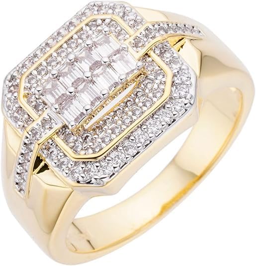 Men's 1.6ct Moissanite Ring - Real 14k Gold Vermeil Solid 925 Sterling Silver Cluster Ring - Hip Hop Baguette Ring - GRA Certified VVS D Color - Pinky Ring (7)