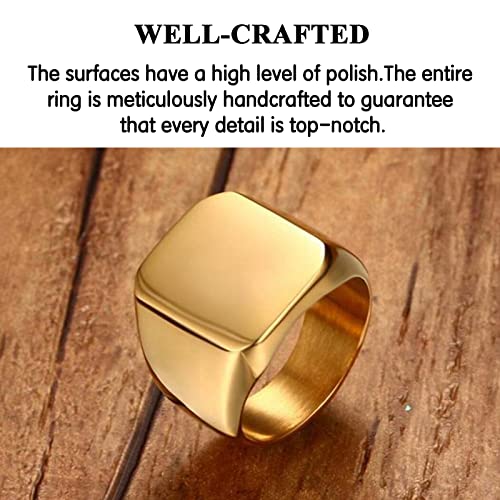 enhong Mens Rings Stainless Steel Square Signet Rings for Men,Gold Pinky Thumb Ring for Dad Father Jewelry Gift for Him,Men's Ring for Biker Size 9