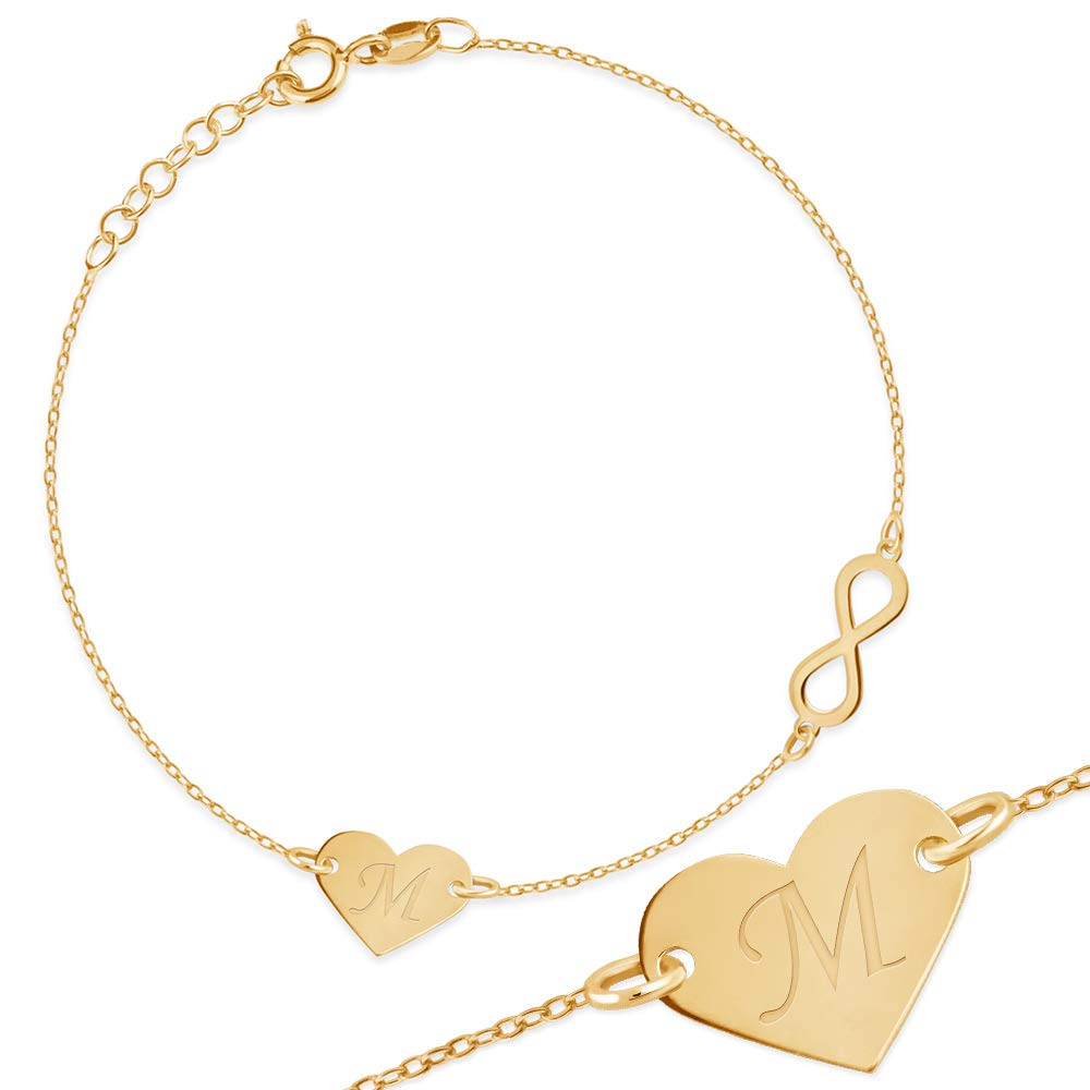 Maverton Initial Herz Damen Armband Gold - Armkette mit Buchstaben + personalisierte Geschenkbox mit Gravur - Goldenes Herzarmband für Frauen - Länge: 16-19 cm - 8 oder 14 Karat - 8 Karat