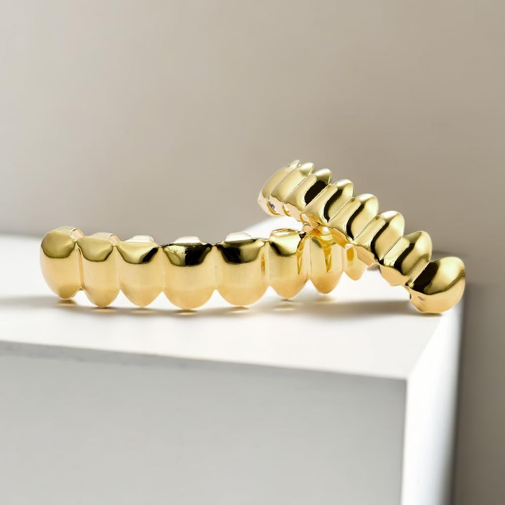 Hip Hop Silber Gold Grills, Hip Hop Zahnschmuck für Ihre Zähne Oben und Unten, Gold Silber Zähne für Männer Frauen, Punk mit Polierten Zähnen, Rapper Kostüm Zähne Schmuck