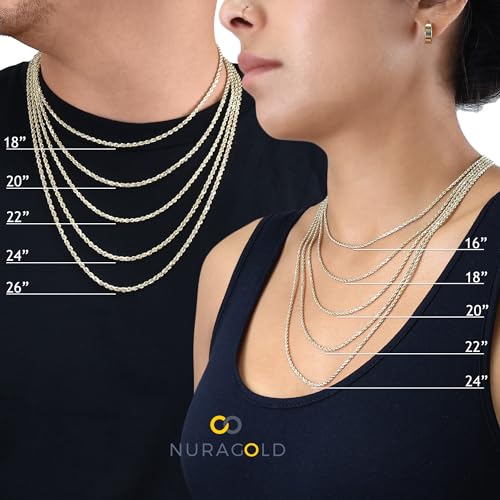 Nuragold 14k Yellow Gold 2.5mm Rope Chain Diamond Cut Necklace, Mens Womens Jewelry 16" 18" 20" 22" 24" 26" 28" 30"