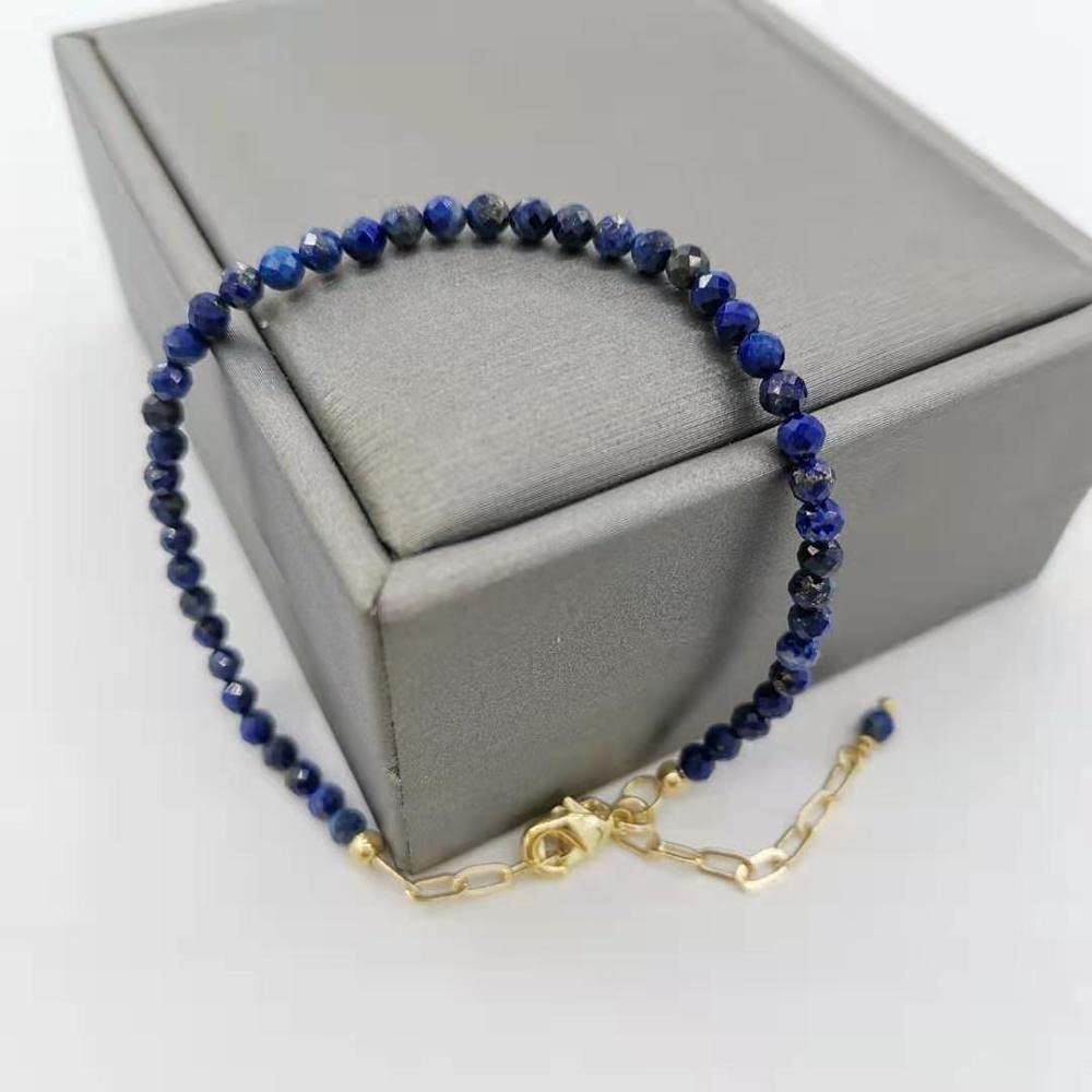 DarryDooly Facettiertes Lapislazuli-Armband, zarte, verstellbare, mit 14 Karat Gold gefüllte Ketten, Natursteine, Pulsera Mujer, einzigartiges Damen-Boho-Armband