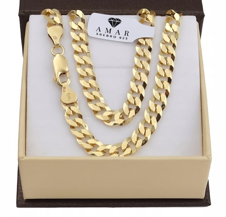 Amar Luxury ketten für herren gold 925/585 14k, kette herren - halskette herren, panzerkette herren 925 silber mit gold 14k, königskette- herren schmuck, italienische Qualität (60 cm, 6,5 mm)