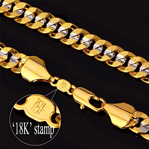 U7 Men Two-Tone Gold Chain Platinum & 18K Gold Plated Cuban Curb Chain Necklace Bracelet Set (18"/8.3")