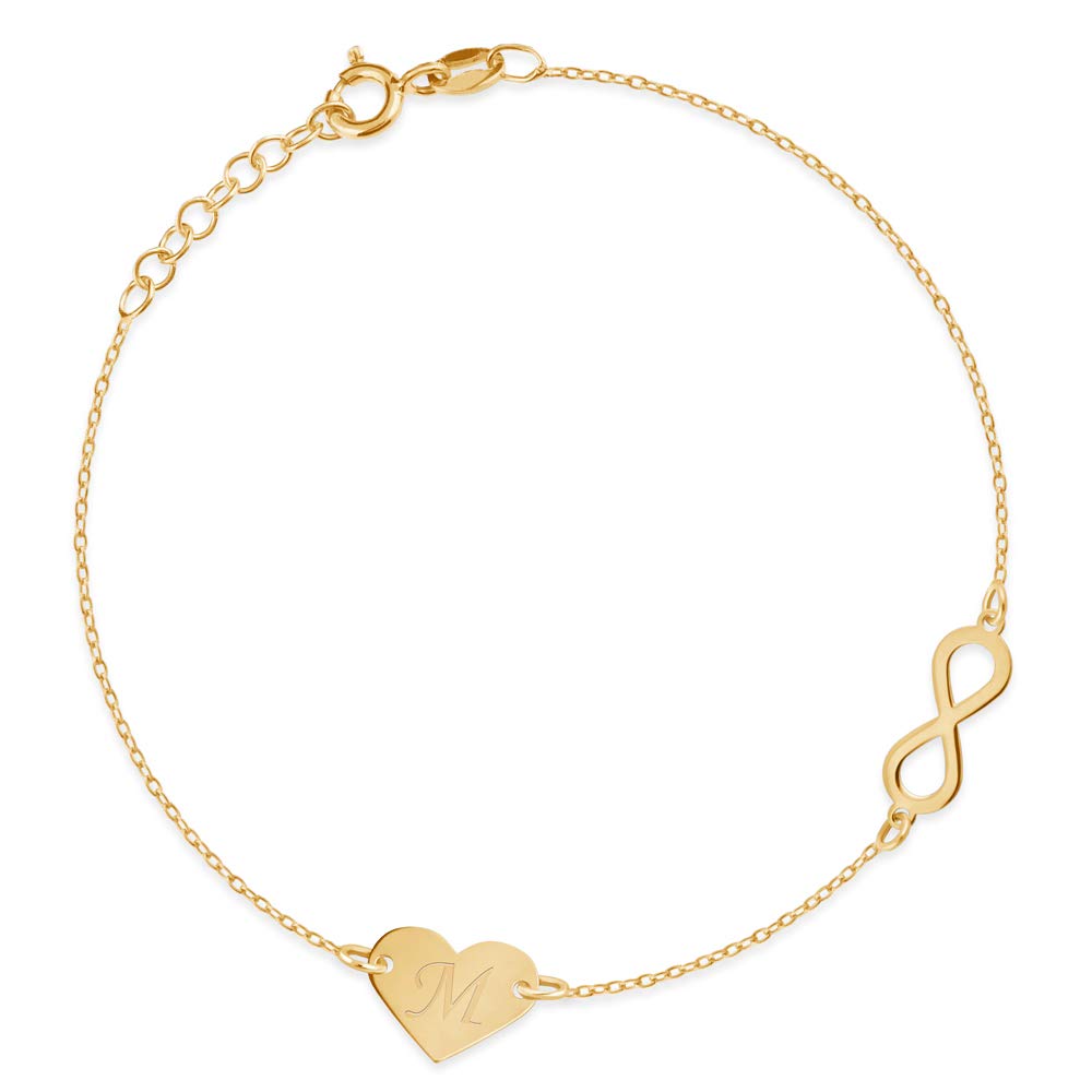 Maverton Initial Herz Damen Armband Gold - Armkette mit Buchstaben + personalisierte Geschenkbox mit Gravur - Goldenes Herzarmband für Frauen - Länge: 16-19 cm - 8 oder 14 Karat - 8 Karat