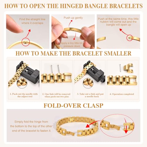 MPRAINBOW 2pcs Gold Chain Link Bracelet - Stainless Steel Love Crystal Friendship Bracelet Bangle,Watch Band Chain Wristband Jewelry with Adjust Tool