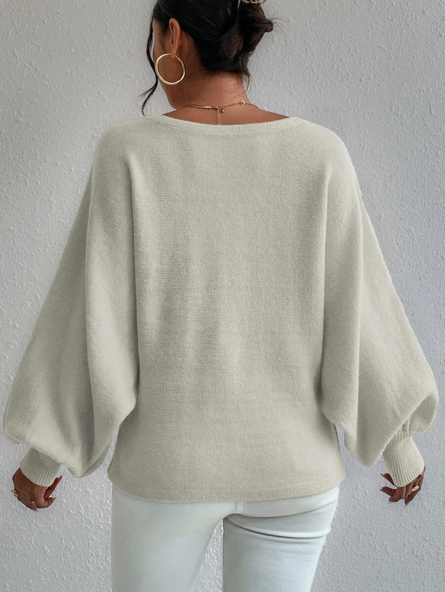 New Lantern-sleeved Pullover Sweater Fashion Line Printed Loose Tops Women's Clothing