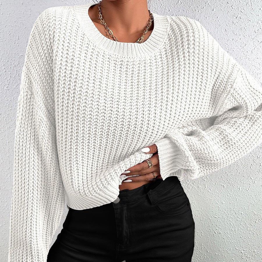 European And American Loose Short Pullover Round Neck Long Sleeves Sweater