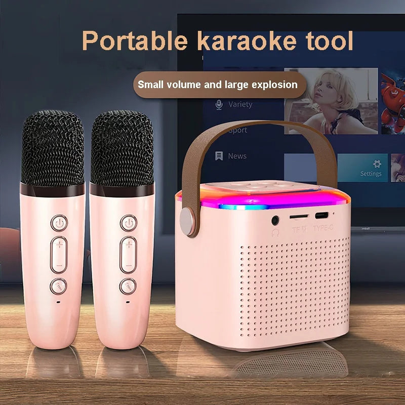 Mikrofon Karaoke Maschine Bluetooth-kompatibel Lautsprecher Mit 2 Wireless Mic RGB Licht Hause Familie Singen Lautsprecher