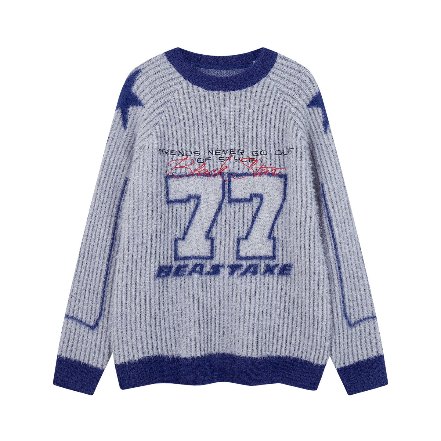 Fashion Brand Contrast Color Alphabet Embroidery Round Neck Sweater Men And Women