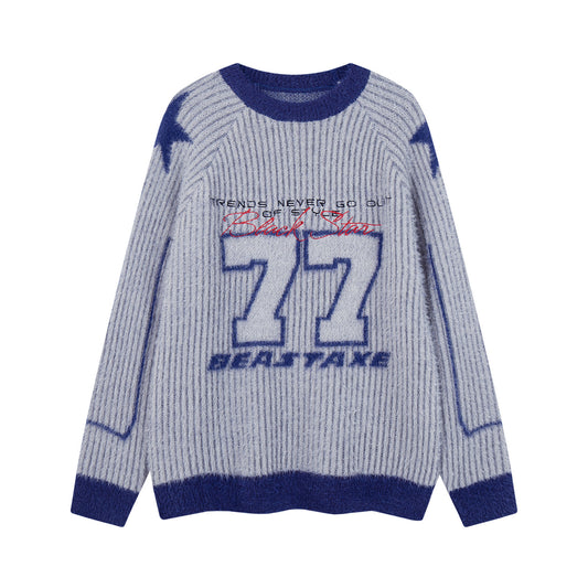 Fashion Brand Contrast Color Alphabet Embroidery Round Neck Sweater Men And Women