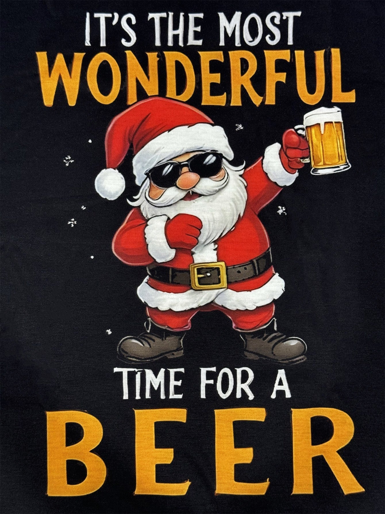 Men's Santa Claus Enjoys Beer Pattern T-shirt - Casual Round Neck Short Sleeve