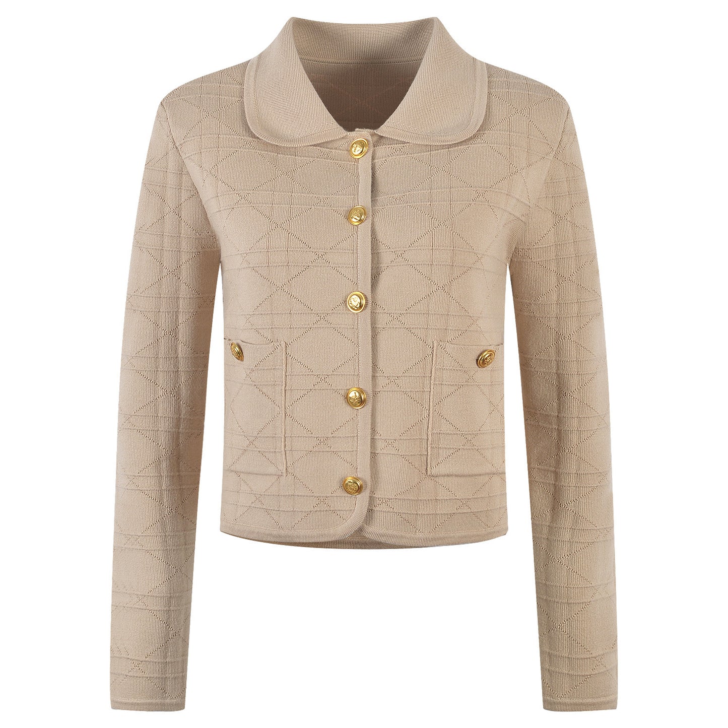 Temperament Commuting Embossed Gold Button Pocket Long-sleeved Sweater