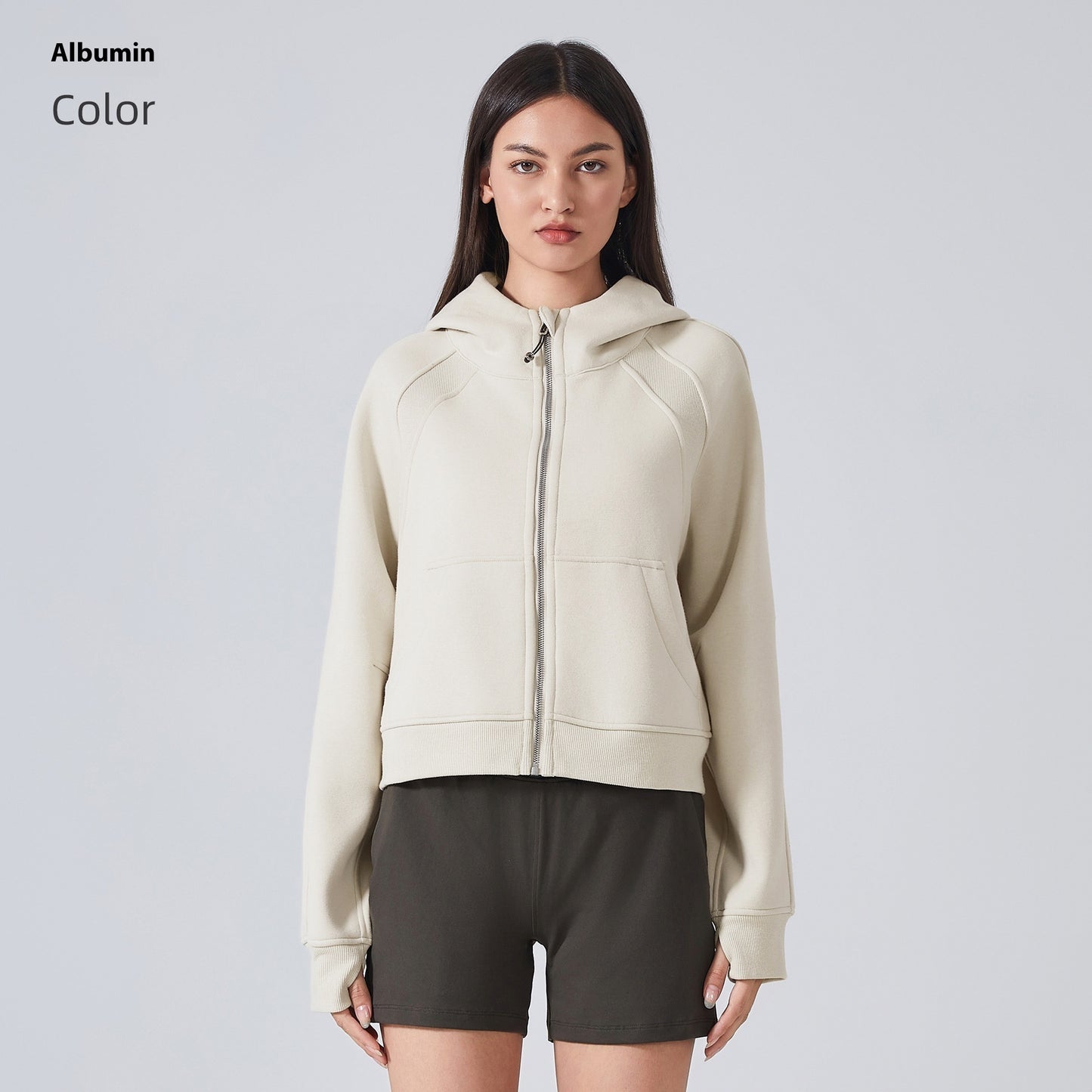 Fleece Zipper Hooded Sports Jacket Loose Yoga Clothes