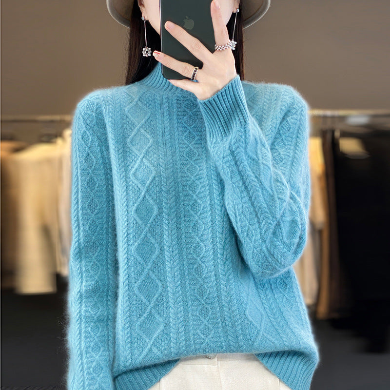 Autumn And Winter Thickening Half Turtleneck Cable-knit Sweater Sweater