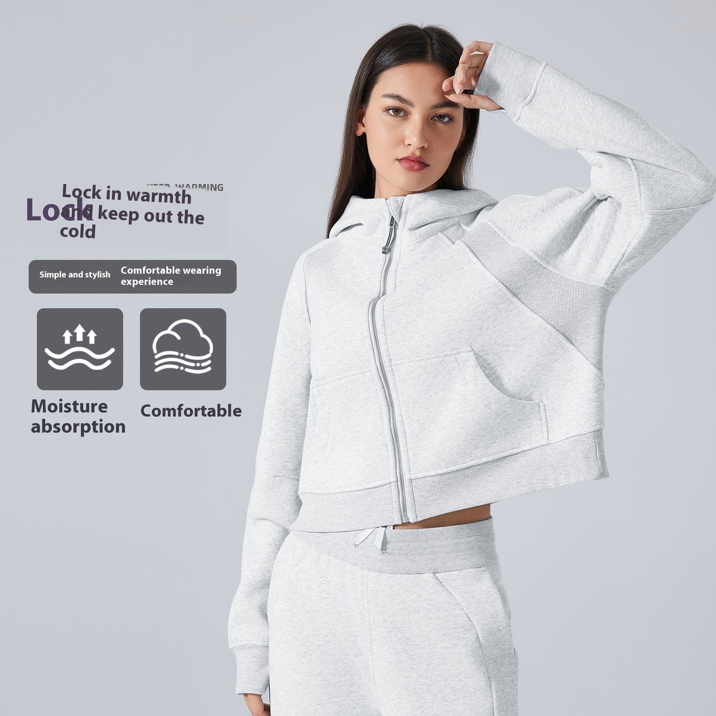 Fleece Zipper Hooded Sports Jacket Loose Yoga Clothes