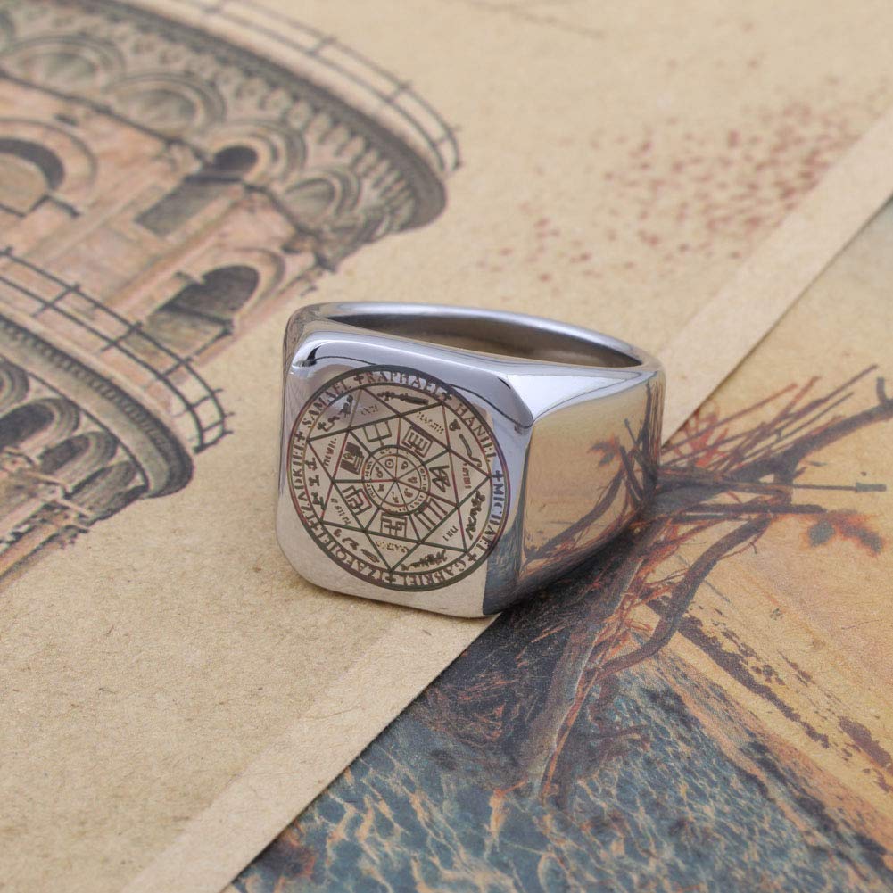 Dacai The Seals of The Seven Archangels Protection Amulet Seal Solomon Kabbalah Mens Womens Stainless Steel Polished Ring