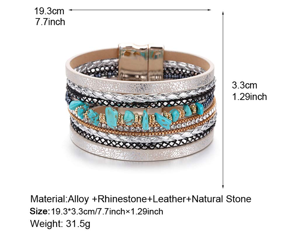 Fesciory Leather Wrap Bracelets for Women, Boho Leopard Multi-Layer Crystal Beads Cuff Bracelet Jewelry