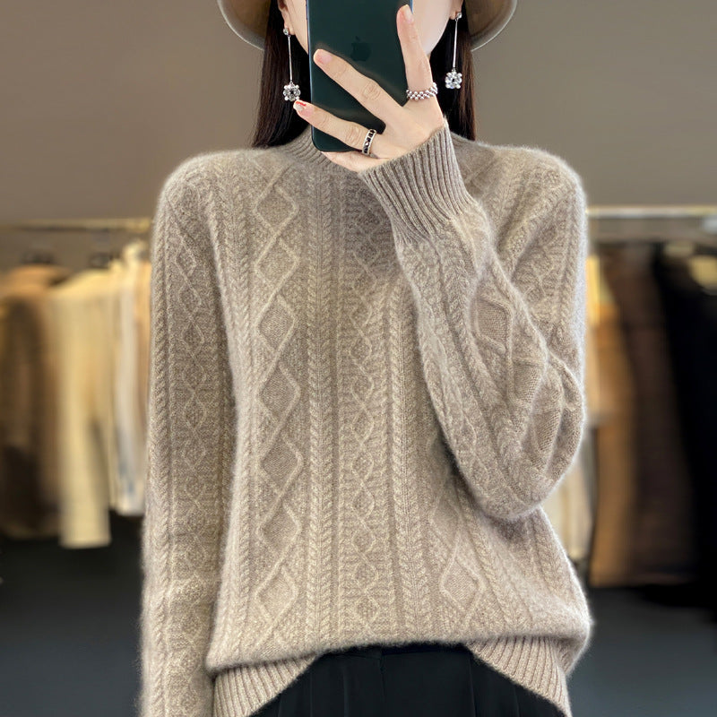 Autumn And Winter Thickening Half Turtleneck Cable-knit Sweater Sweater