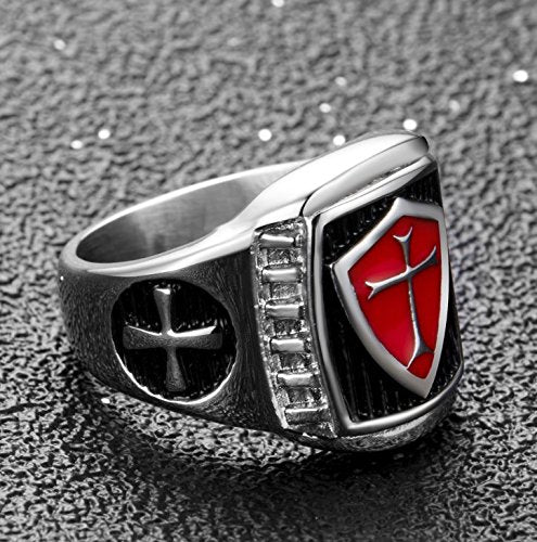 GRHOSE Huitao Men's Stainless Steel ring Knight Ring Templar Ring biker Crusader Cross masonic Red Size 13