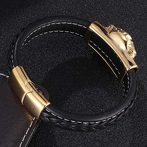 Men Leather Bracelet, Bracelet Men Chain Gold Seil Armbänder Herren Totenkopf Lederarmband Mit Magnetischer Schnalle Geschenke für Männer