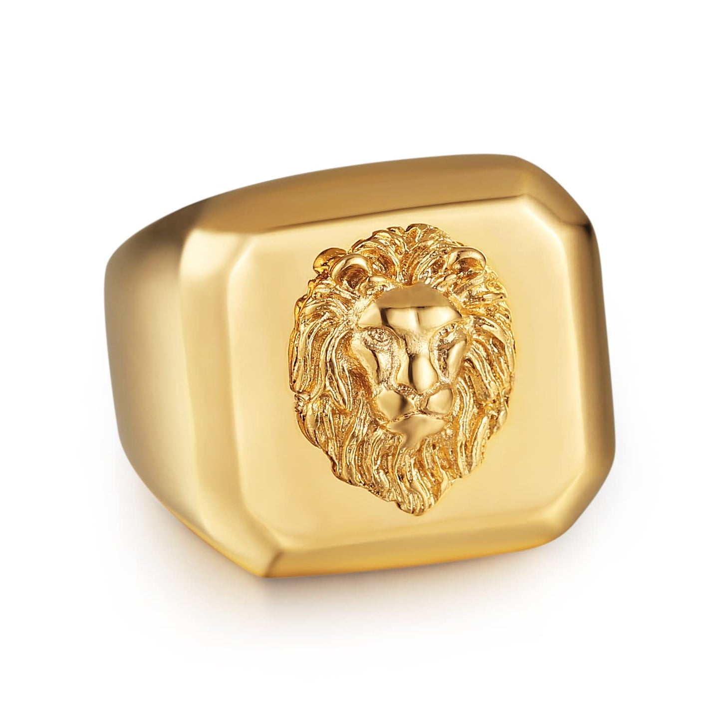 HZMAN Gold Lion Head Ring for Men's Norse Lion Ring Heavy Metal Rock Punk Style Gothic Totem Amulet Ring (Gold, 9)