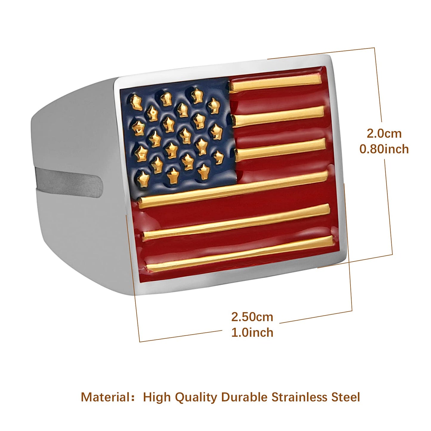 HZMAN Stainless Steel American Flag Ring for Men Cocktail Party Ring