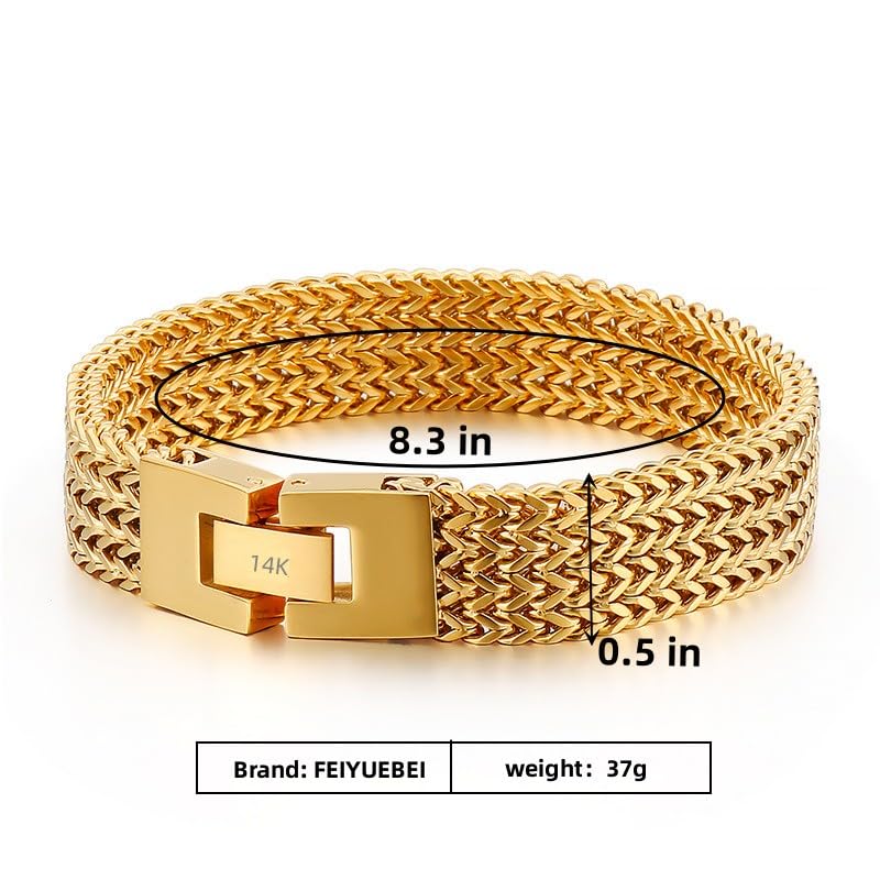 LIJOBEI 14K gold solid mesh bracelet, men's fashionable tennis bracelet, high-end accessories, men's gifts, Christmas gifts (Yellow Gold, 14K), 8.3