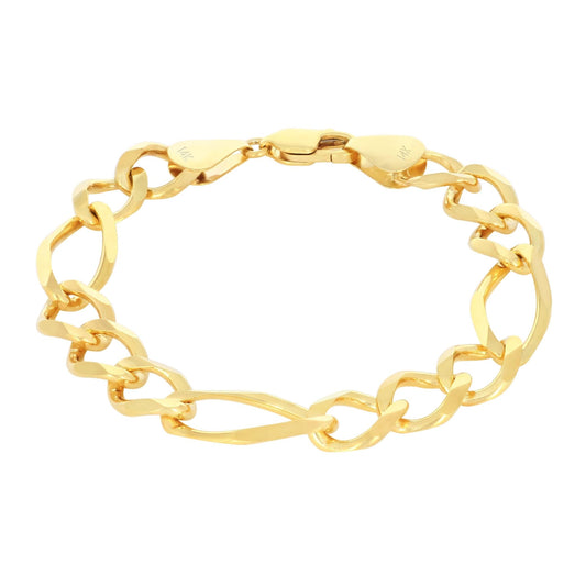 Nuragold 14k Yellow Gold 9.5mm Thick Solid Figaro Chain Link Bracelet, Mens Jewelry 7" 7.5" 8" 8.5" 9"