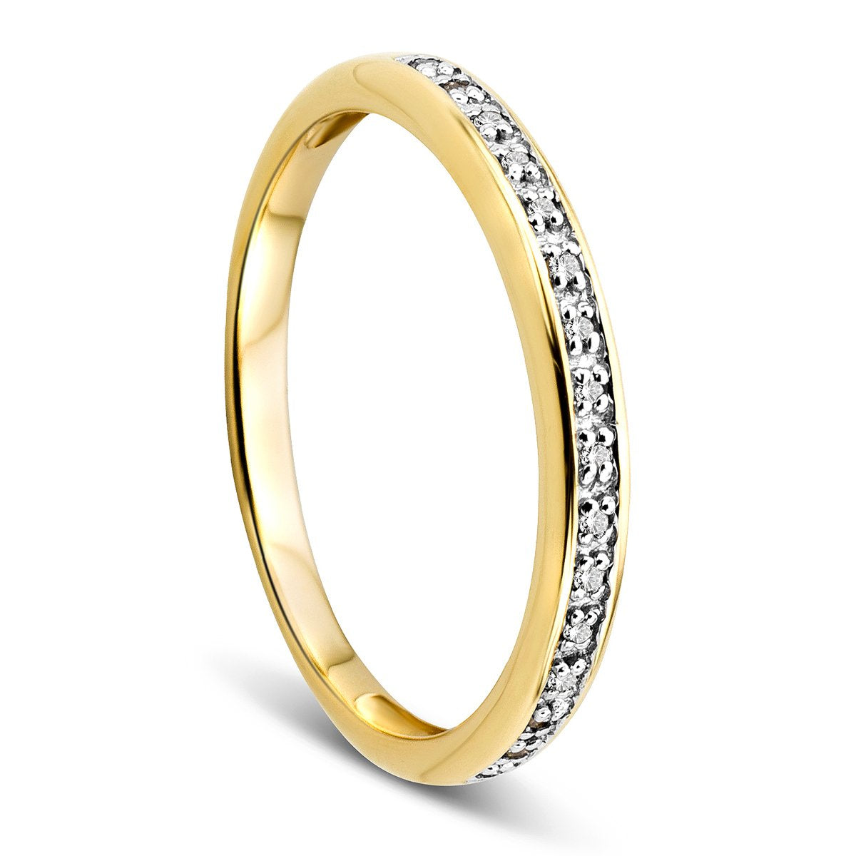 Orovi – Gold Ring Memoire aus 9 Karat Gelbgold (375) mit 16 Diamanten (0.05 Ct) – Hochzeitsring Damen mit Brillanten – Verlobungsring allergenfrei & handgemacht (Größe 58)