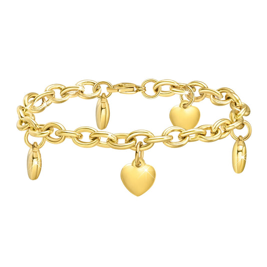 Gold Herz Armband Damen Edelstahl - Gold Armbänder Freundschaftsarmband Armkette mit Herz Anhängern für Sie,Valentinstag Geburtstag Weihnachten Geschenke Schmuck für Frauen Mädchen Freundin 19cm