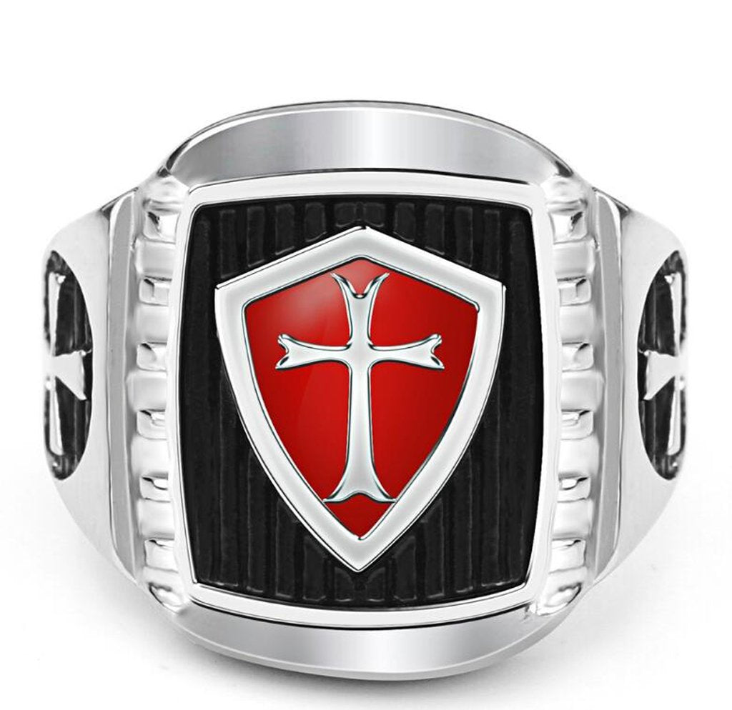 GRHOSE Huitao Men's Stainless Steel ring Knight Ring Templar Ring biker Crusader Cross masonic Red Size 13