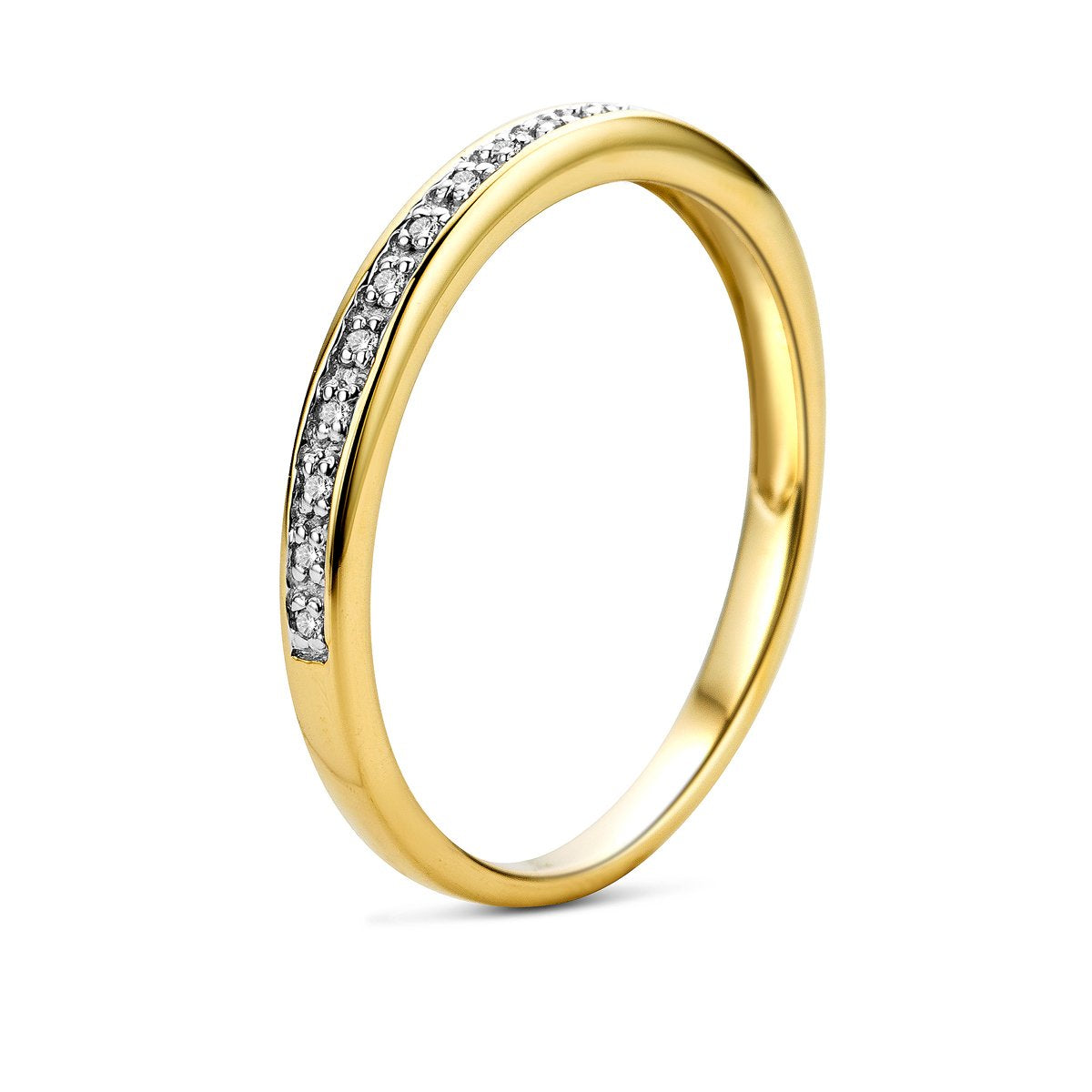 Orovi – Gold Ring Memoire aus 9 Karat Gelbgold (375) mit 16 Diamanten (0.05 Ct) – Hochzeitsring Damen mit Brillanten – Verlobungsring allergenfrei & handgemacht (Größe 58)