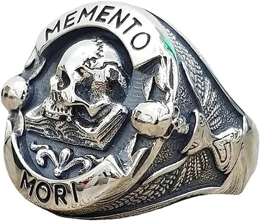 Goohopsun Memento Mori Skull Men's Biker Ring, Antique Stainless Steel Skull Biker Ring, Skull Rings for Men and Women